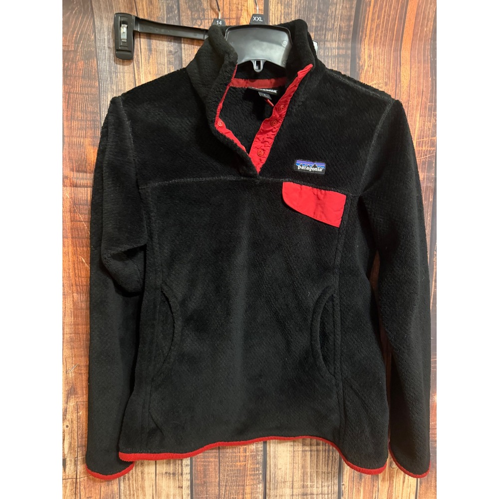 Patagonia Re-Tool Snap-T Fleece Pullover Black Red Polartec STY25442 Womens S